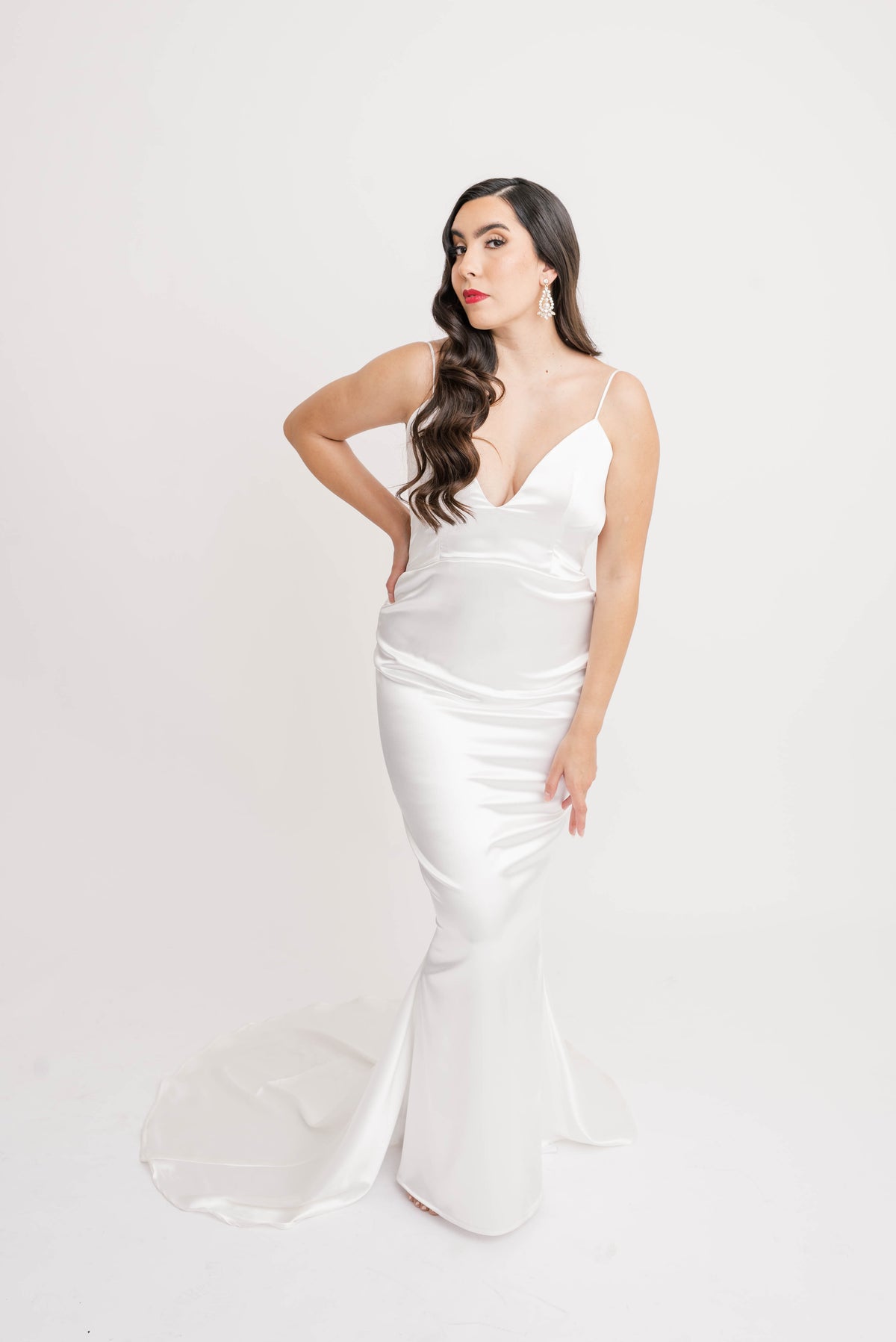 Hollywood glamour bride wearing sexy classic satin wedding dress