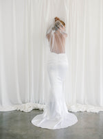 Low back mermaid wedding dress with regal pleated tulle veil